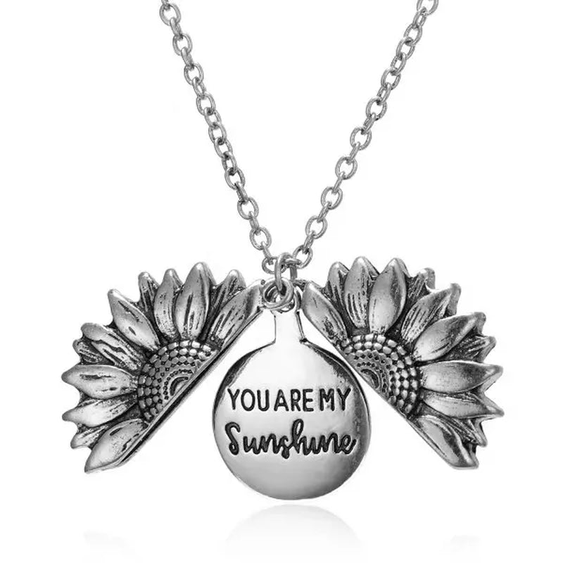 You Are My Sunshine Vintage Creative Sunflower Pendant Double-Layer Open Necklace Sweater Necklaces for Women Jewelry Gift
